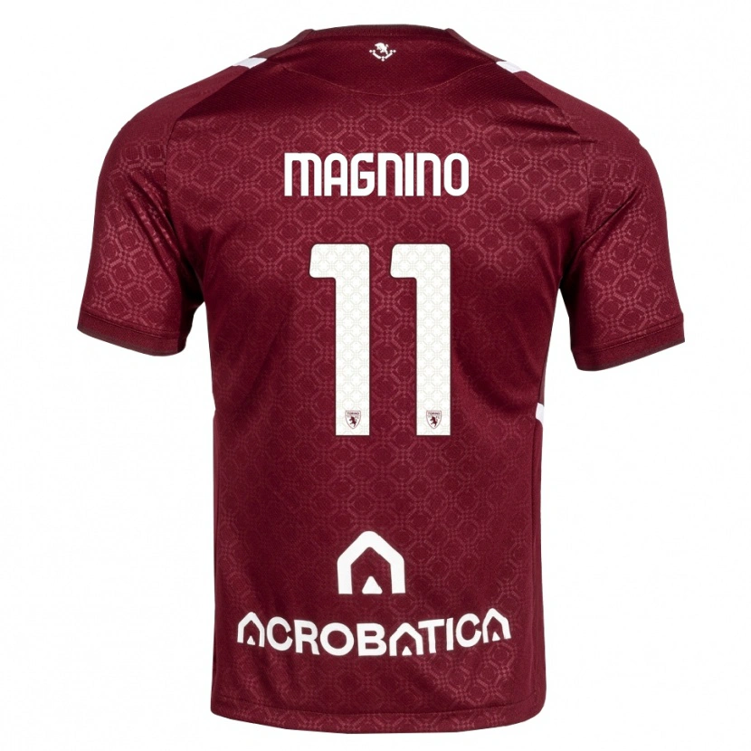 Danxen Bambino Maglia Emanuele Magnino #11 Borgogna Bianco Kit Gara Home 2026/27 Maglietta