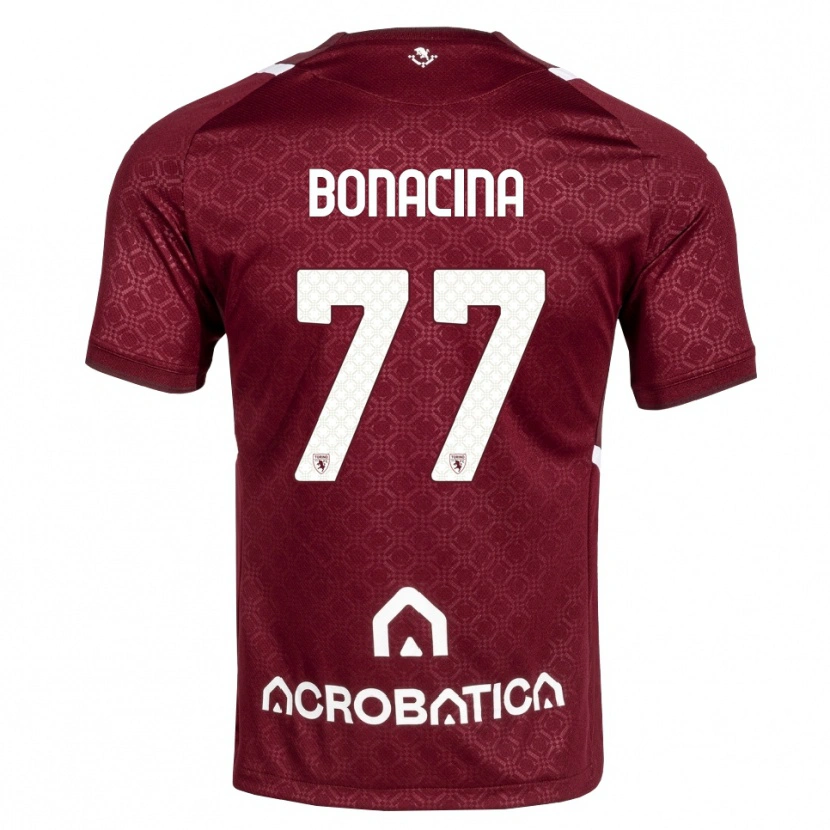 Danxen Bambino Maglia David Bonacina #77 Borgogna Bianco Kit Gara Home 2026/27 Maglietta