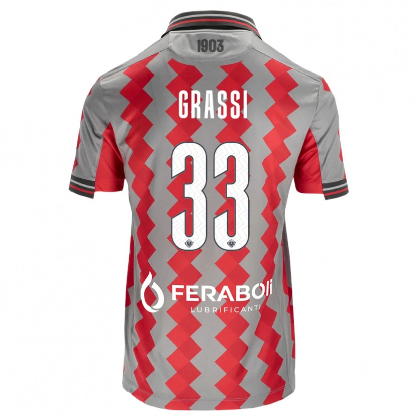 Danxen Bambino Maglia Alberto Grassi #33 Grigio Rosso Bianco Kit Gara Home 2026/27 Maglietta