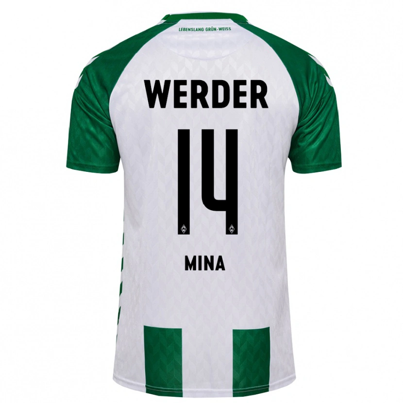 Danxen Bambino Maglia Johan Mina #14 Verde Bianco Kit Gara Home 2026/27 Maglietta