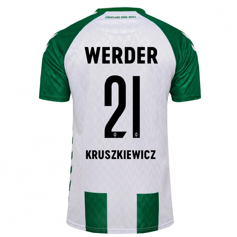 Danxen Bambino Maglia Jakub Kruszkiewicz #21 Verde Bianco Kit Gara Home 2026/27 Maglietta