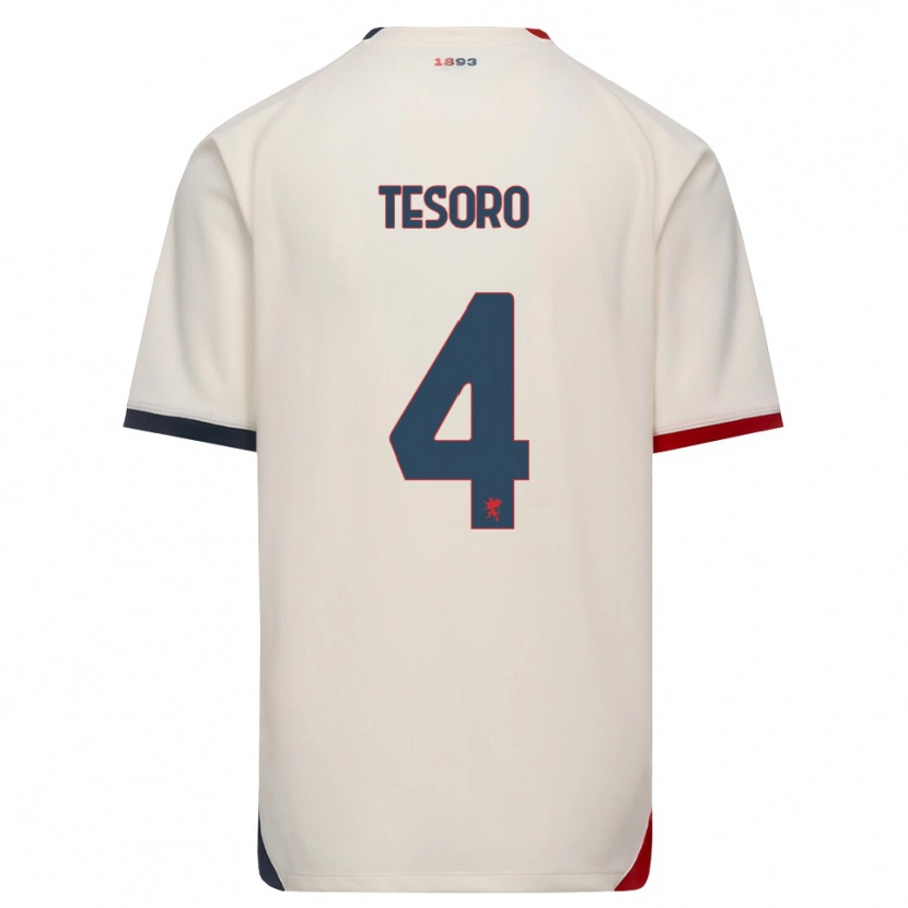 Danxen Bambino Maglia Cristian Tesoro #4 Bianco Avorio Rosso Kit Gara Away 2026/27 Maglietta