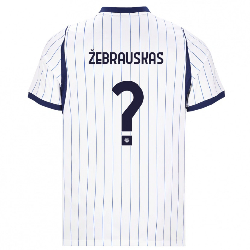 Danxen Bambino Maglia Jokūbas Žebrauskas #0 Bianco Blu Navy Kit Gara Away 2026/27 Maglietta