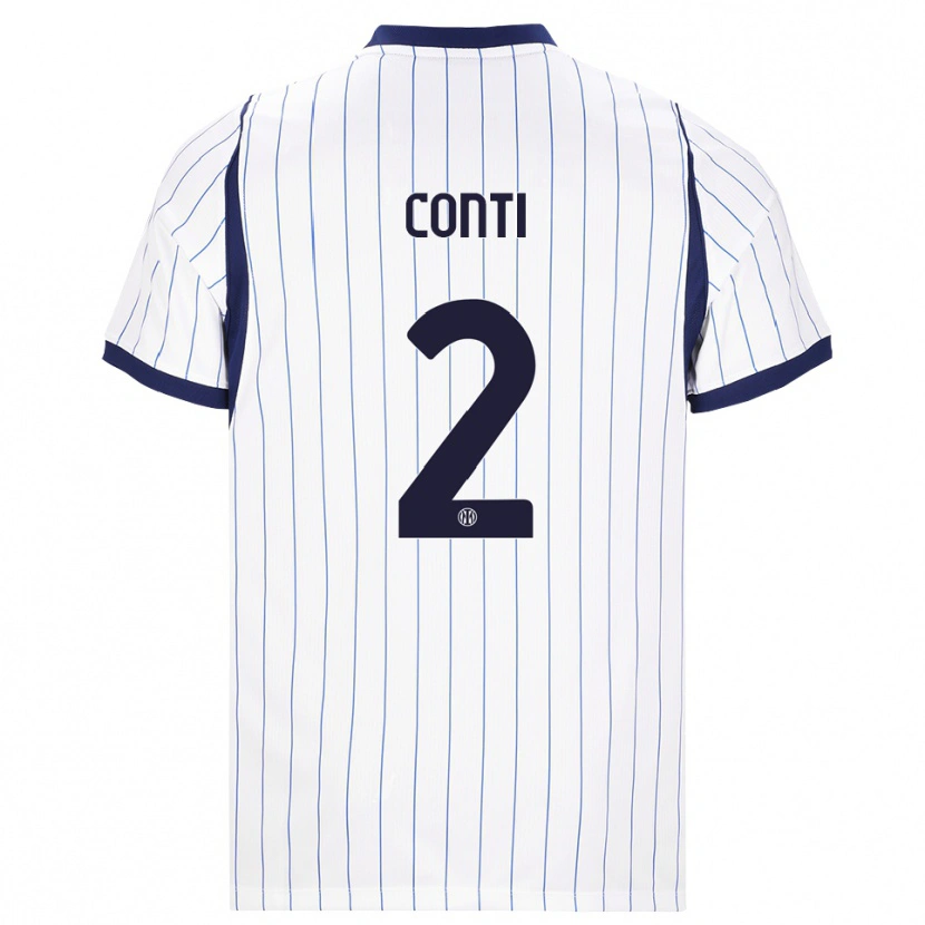 Danxen Bambino Maglia Arturo Conti #2 Bianco Blu Navy Kit Gara Away 2026/27 Maglietta