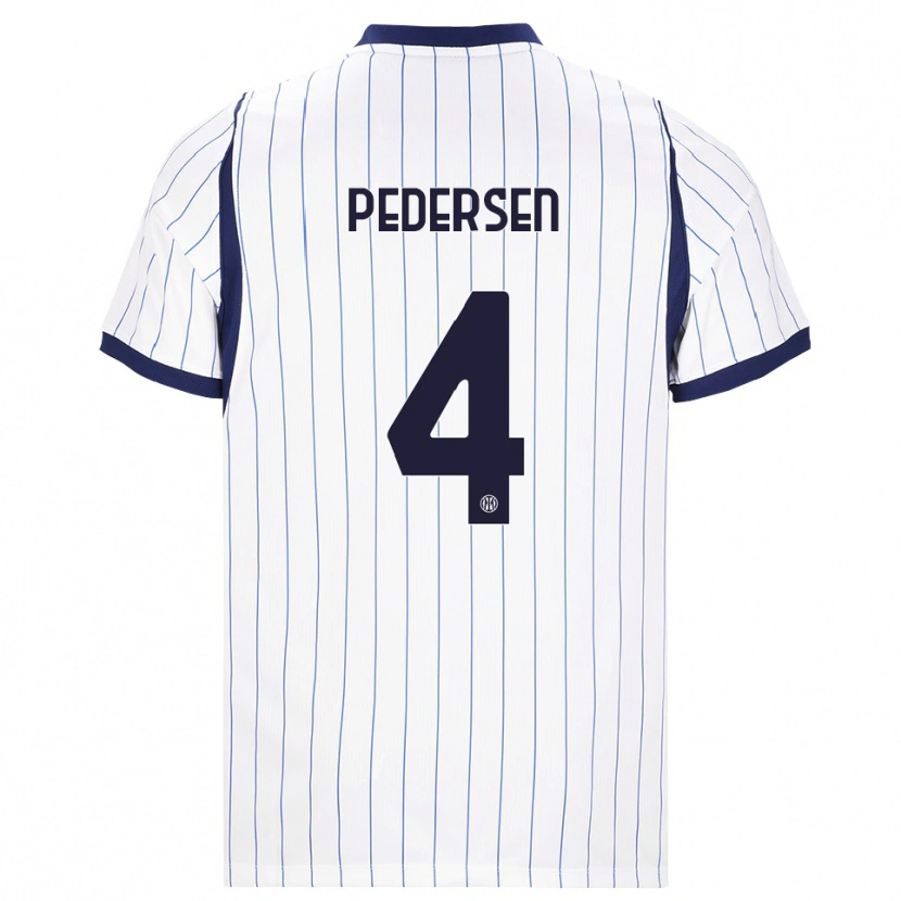 Danxen Bambino Maglia Sofie Junge Pedersen #4 Bianco Blu Navy Kit Gara Away 2026/27 Maglietta