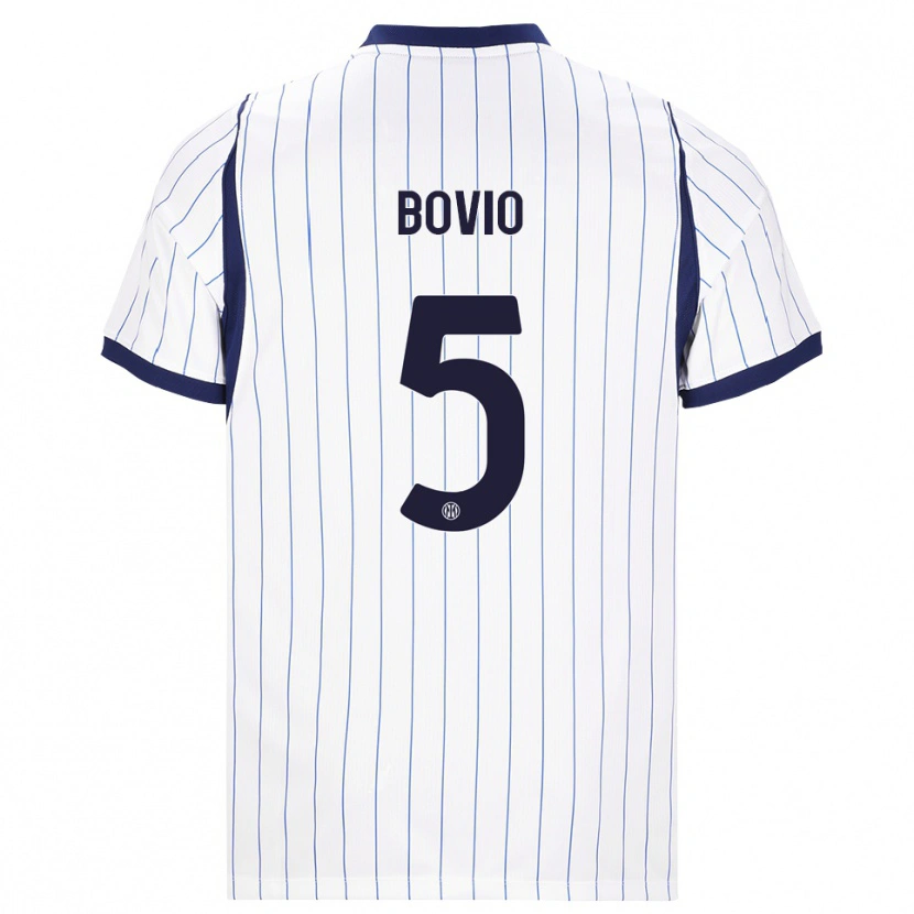 Danxen Bambino Maglia Leonardo Bovio #5 Bianco Blu Navy Kit Gara Away 2026/27 Maglietta