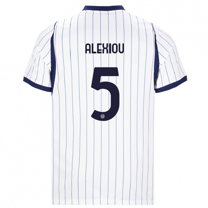 Danxen Bambino Maglia Christos Alexiou #5 Bianco Blu Navy Kit Gara Away 2026/27 Maglietta