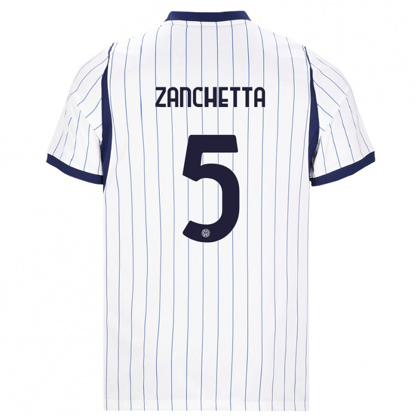 Danxen Bambino Maglia Mattia Zanchetta #5 Bianco Blu Navy Kit Gara Away 2026/27 Maglietta