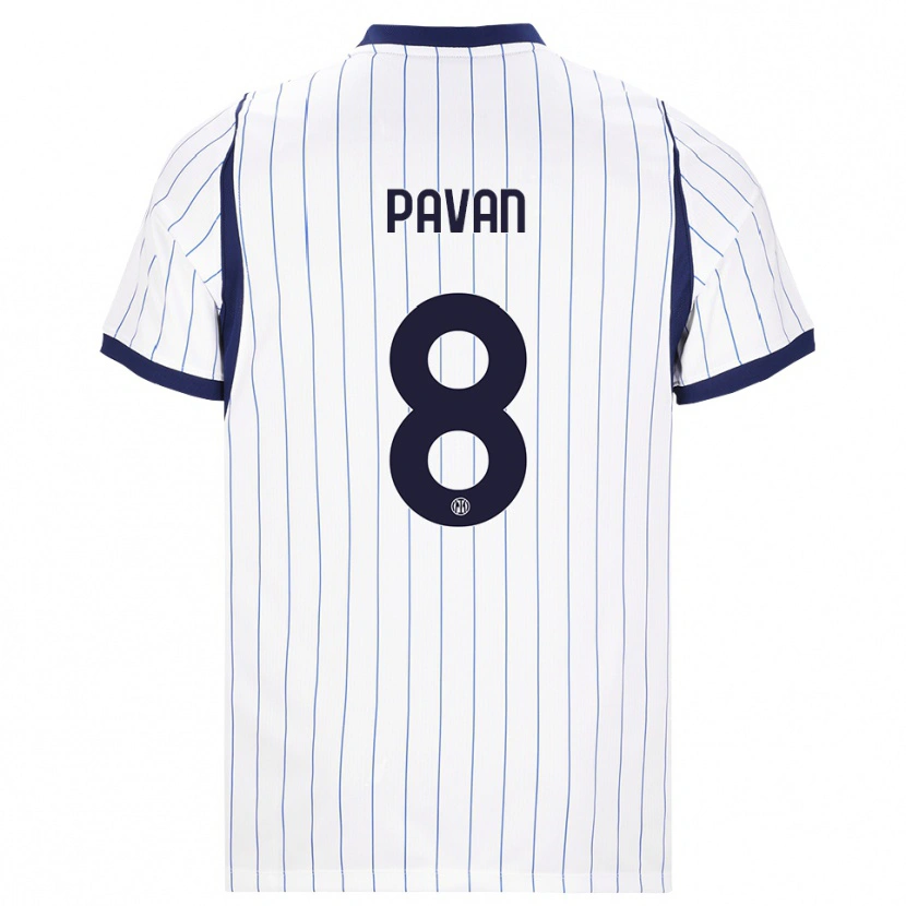 Danxen Bambino Maglia Matilde Pavan #8 Bianco Blu Navy Kit Gara Away 2026/27 Maglietta