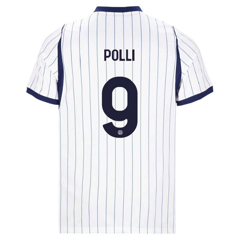 Danxen Bambino Maglia Elisa Polli #9 Bianco Blu Navy Kit Gara Away 2026/27 Maglietta