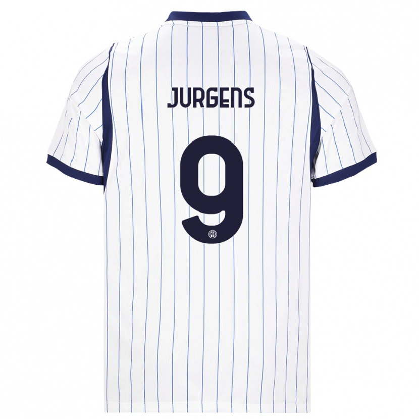 Danxen Bambino Maglia Oliver Jurgens #9 Bianco Blu Navy Kit Gara Away 2026/27 Maglietta