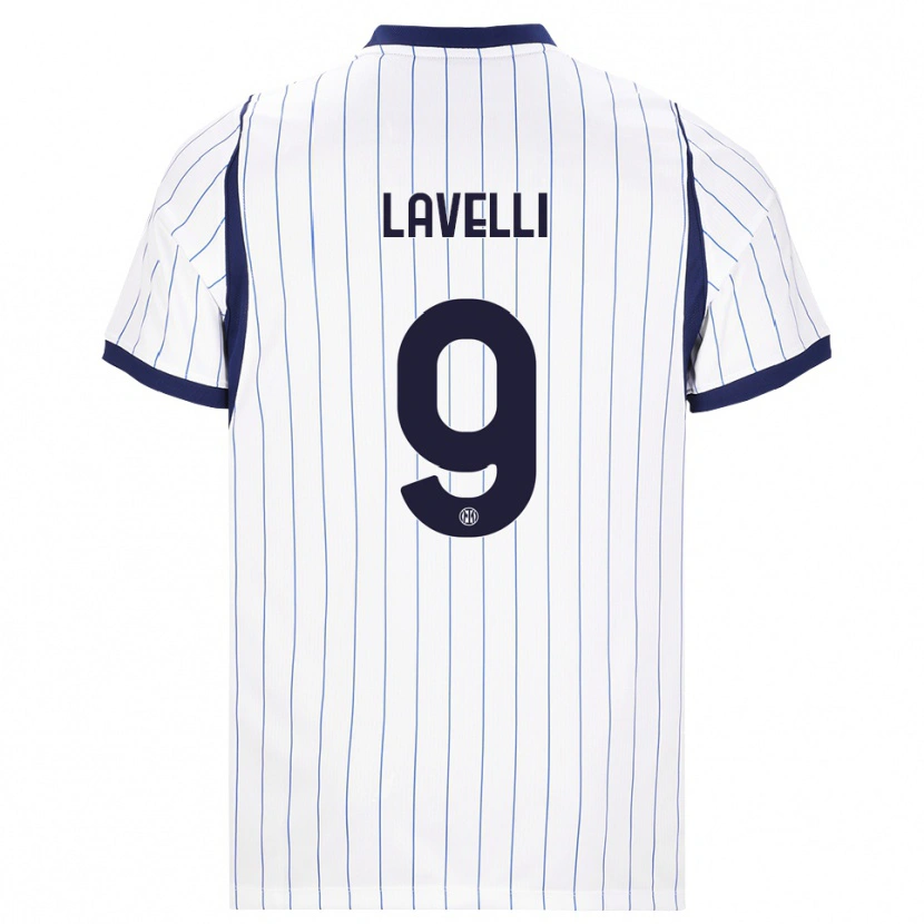 Danxen Bambino Maglia Matteo Lavelli #9 Bianco Blu Navy Kit Gara Away 2026/27 Maglietta