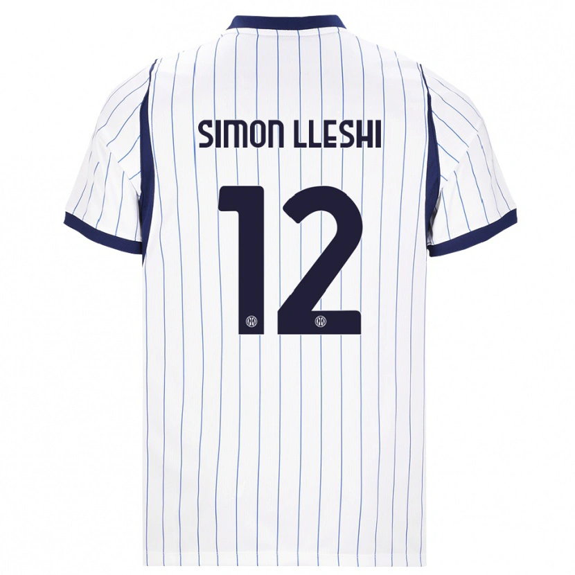 Danxen Bambino Maglia Simon Lleshi #12 Bianco Blu Navy Kit Gara Away 2026/27 Maglietta