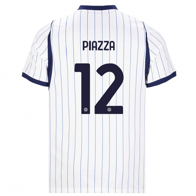 Danxen Bambino Maglia Alessia Piazza #12 Bianco Blu Navy Kit Gara Away 2026/27 Maglietta
