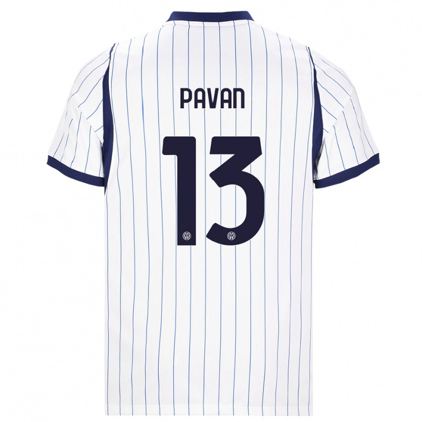 Danxen Bambino Maglia Federico Pavan #13 Bianco Blu Navy Kit Gara Away 2026/27 Maglietta