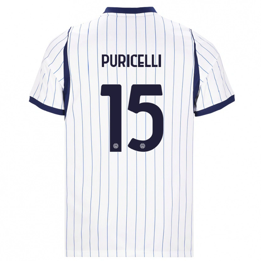 Danxen Bambino Maglia Lorenzo Puricelli #15 Bianco Blu Navy Kit Gara Away 2026/27 Maglietta
