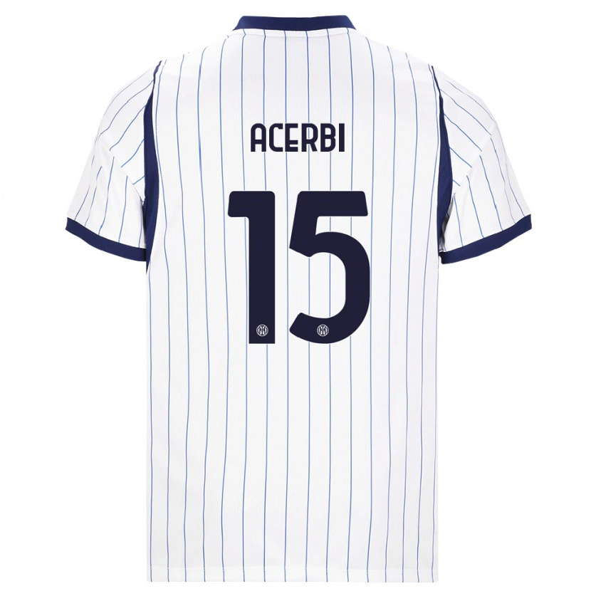 Danxen Bambino Maglia Francesco Acerbi #15 Bianco Blu Navy Kit Gara Away 2026/27 Maglietta