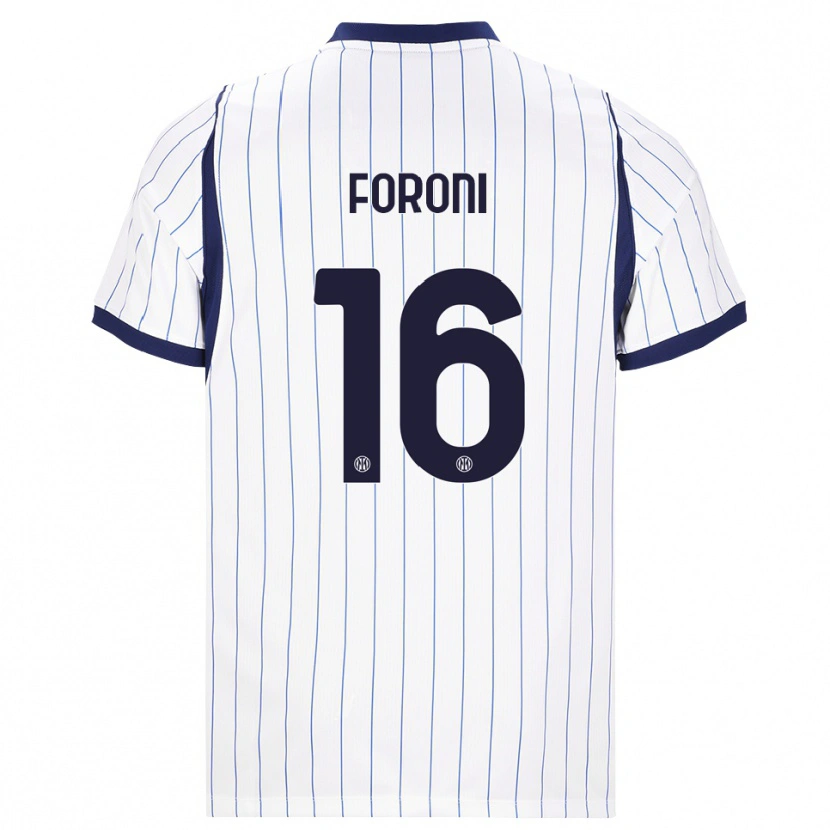 Danxen Bambino Maglia Alessandro Foroni #16 Bianco Blu Navy Kit Gara Away 2026/27 Maglietta