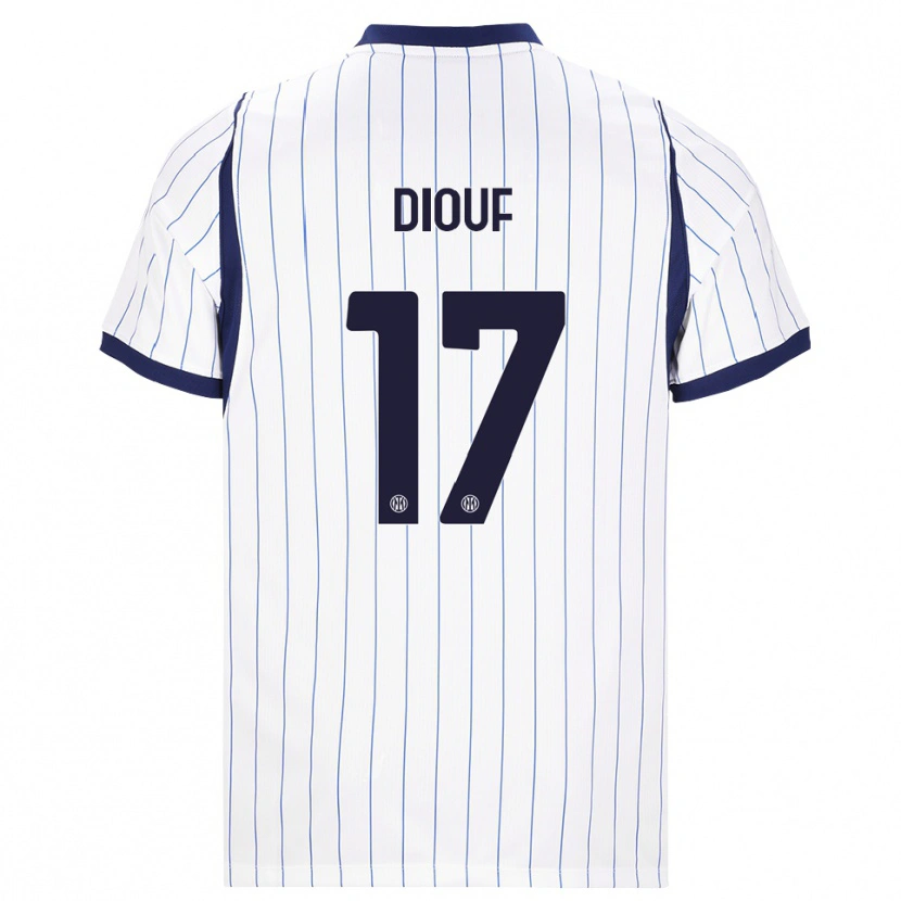 Danxen Bambino Maglia Andy Diouf #17 Bianco Blu Navy Kit Gara Away 2026/27 Maglietta
