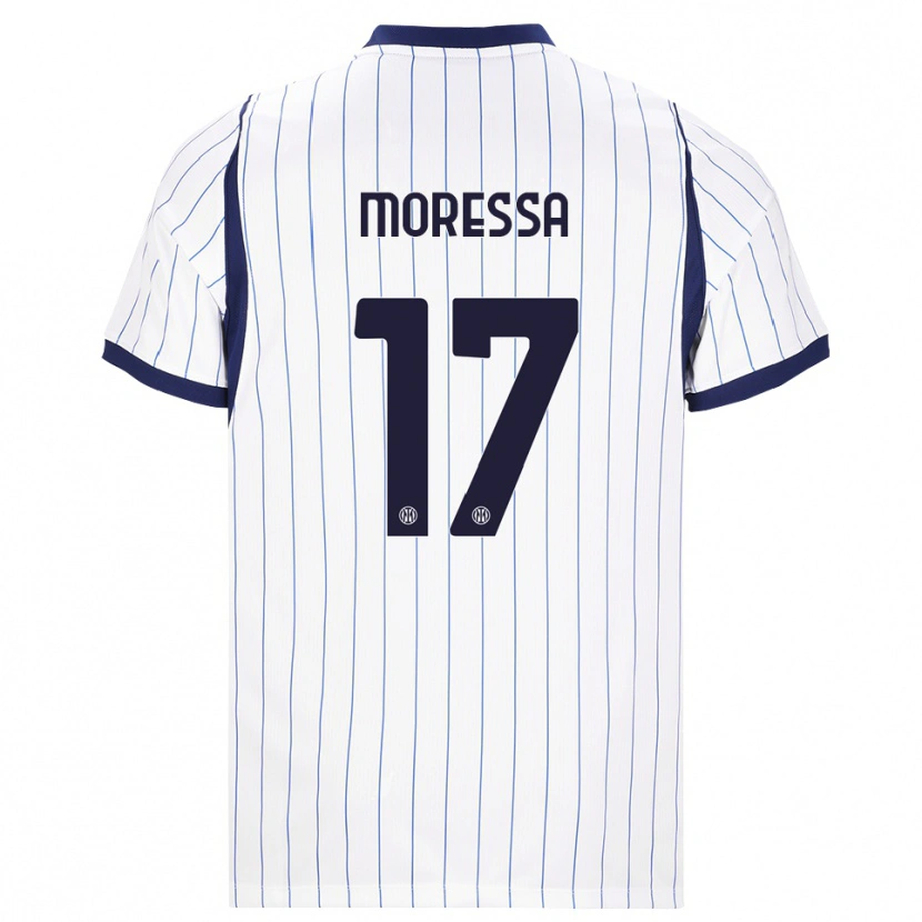 Danxen Bambino Maglia Kevin Moressa #17 Bianco Blu Navy Kit Gara Away 2026/27 Maglietta