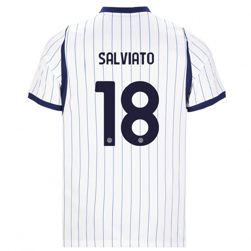 Danxen Bambino Maglia Gabriel Salviato #18 Bianco Blu Navy Kit Gara Away 2026/27 Maglietta