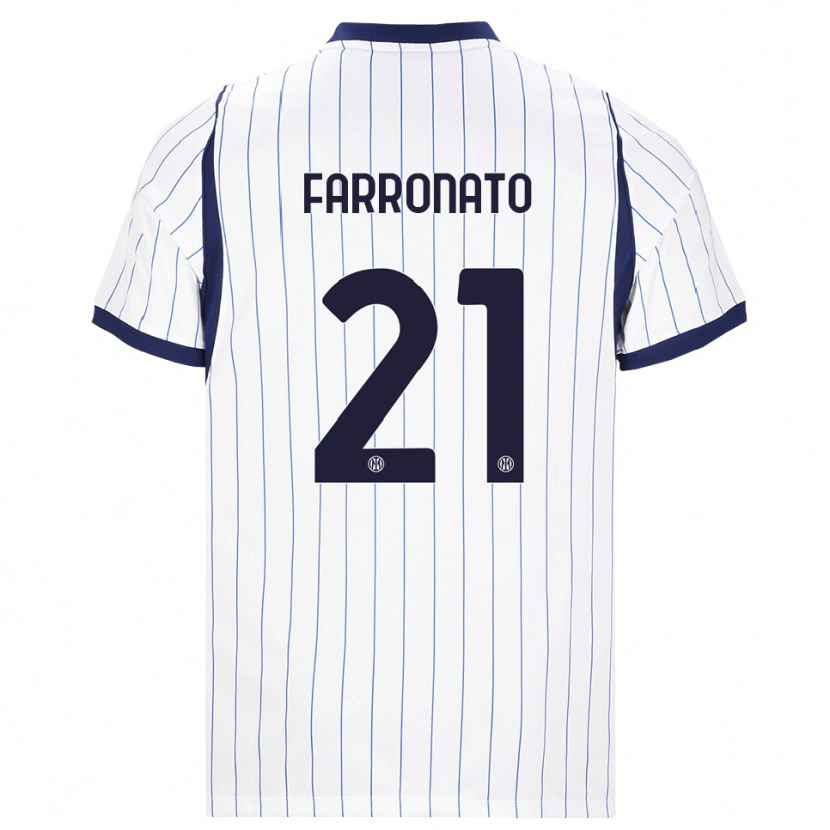 Danxen Bambino Maglia Matteo Farronato #21 Bianco Blu Navy Kit Gara Away 2026/27 Maglietta