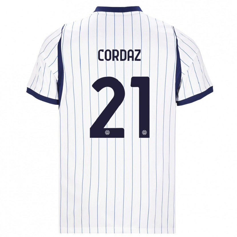 Danxen Bambino Maglia Alex Cordaz #21 Bianco Blu Navy Kit Gara Away 2026/27 Maglietta