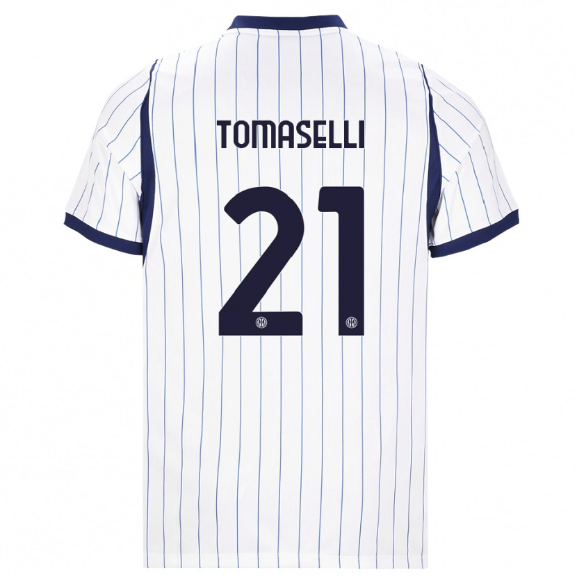 Danxen Bambino Maglia Martina Tomaselli #21 Bianco Blu Navy Kit Gara Away 2026/27 Maglietta