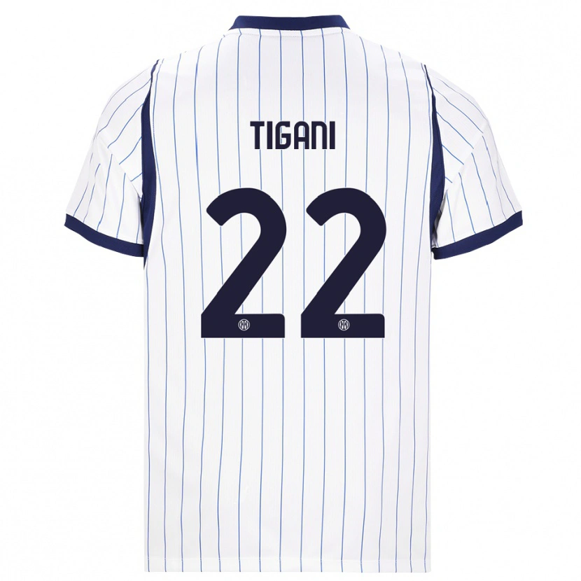 Danxen Bambino Maglia Edoardo Tigani #22 Bianco Blu Navy Kit Gara Away 2026/27 Maglietta