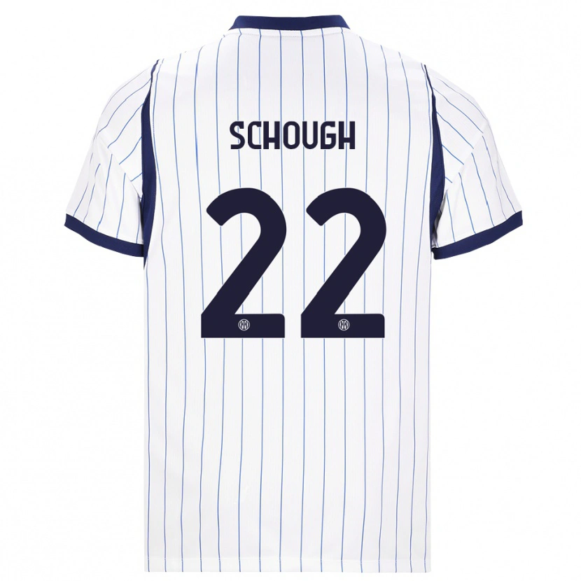 Danxen Bambino Maglia Olivia Schough #22 Bianco Blu Navy Kit Gara Away 2026/27 Maglietta