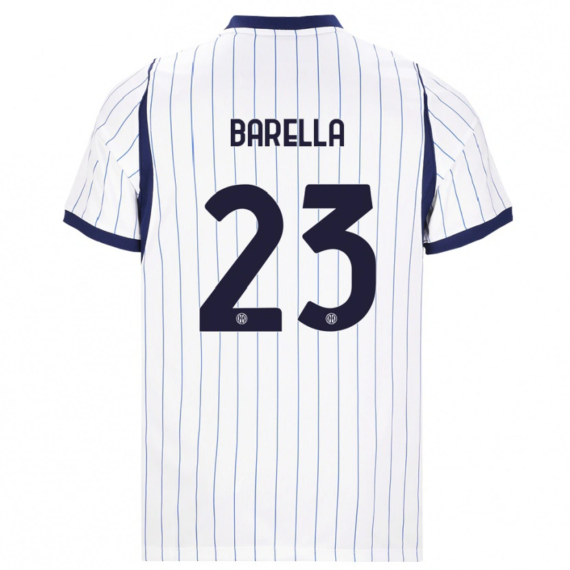 Danxen Bambino Maglia Nicolò Barella #23 Bianco Blu Navy Kit Gara Away 2026/27 Maglietta
