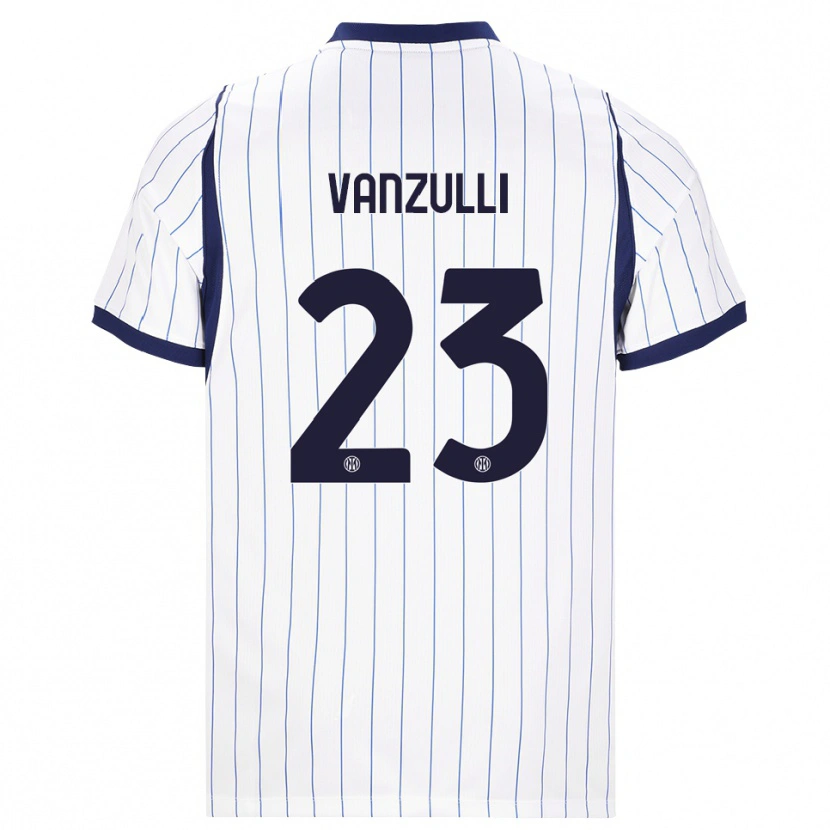 Danxen Bambino Maglia Marco Vanzulli #23 Bianco Blu Navy Kit Gara Away 2026/27 Maglietta