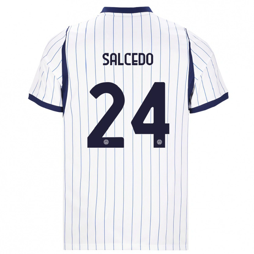 Danxen Bambino Maglia Eddie Salcedo #24 Bianco Blu Navy Kit Gara Away 2026/27 Maglietta