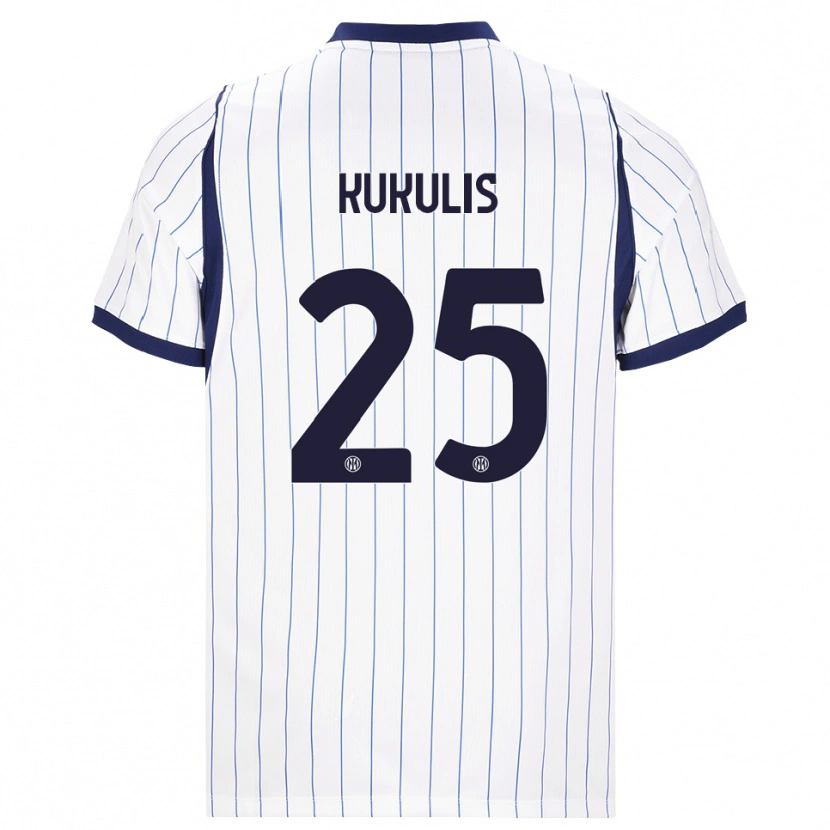 Danxen Bambino Maglia Roberts Kukulis #25 Bianco Blu Navy Kit Gara Away 2026/27 Maglietta
