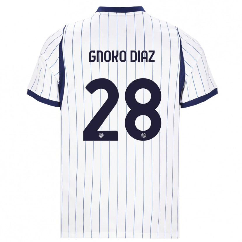 Danxen Bambino Maglia Hillary Gnoko Diaz #28 Bianco Blu Navy Kit Gara Away 2026/27 Maglietta