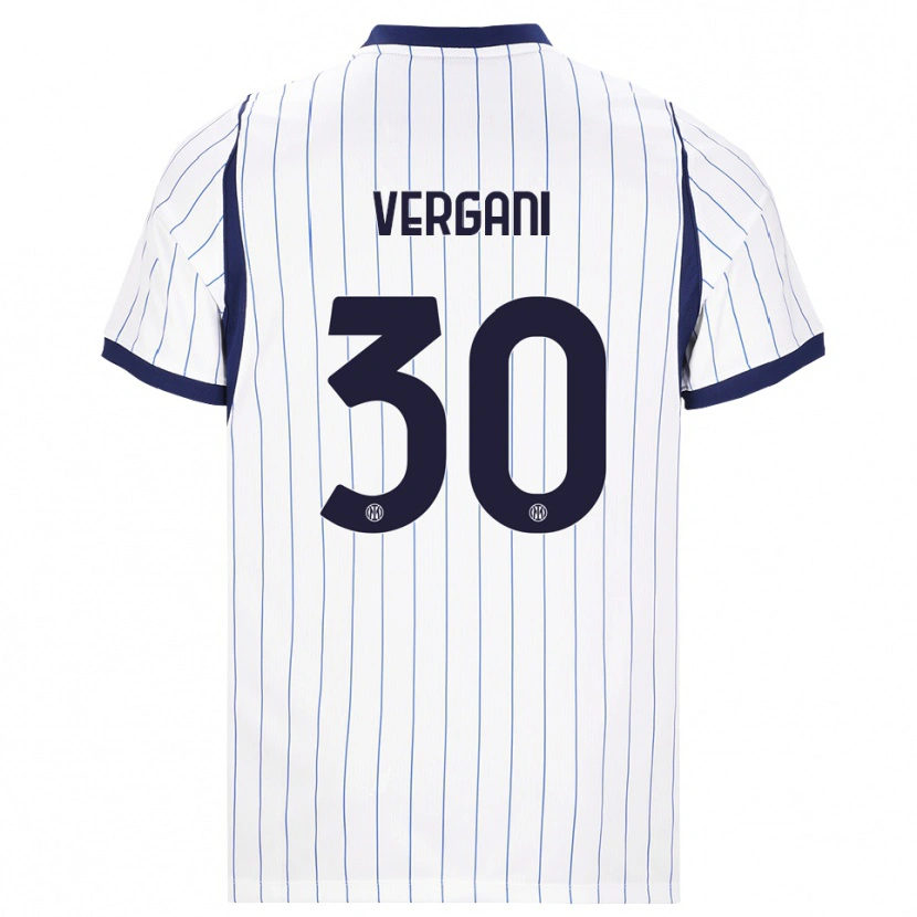 Danxen Bambino Maglia Bianca Vergani #30 Bianco Blu Navy Kit Gara Away 2026/27 Maglietta