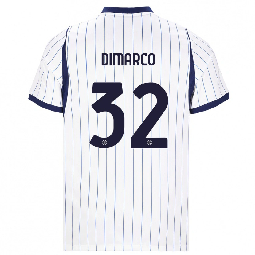 Danxen Bambino Maglia Federico Dimarco #32 Bianco Blu Navy Kit Gara Away 2026/27 Maglietta