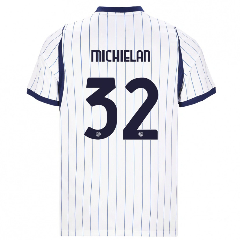 Danxen Bambino Maglia Mattia Michielan #32 Bianco Blu Navy Kit Gara Away 2026/27 Maglietta