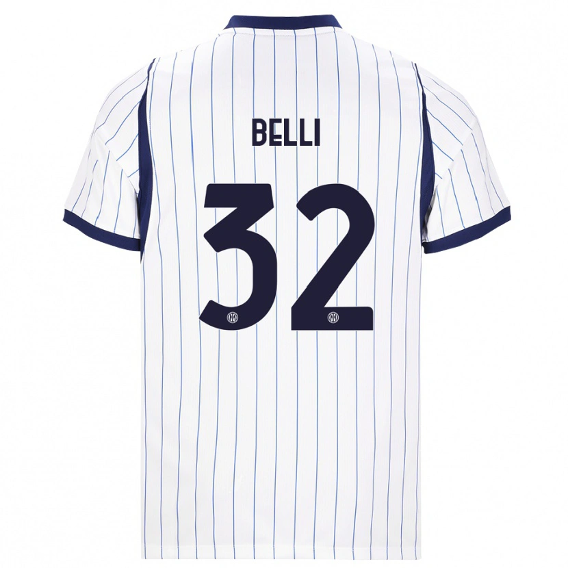 Danxen Bambino Maglia Elena Belli #32 Bianco Blu Navy Kit Gara Away 2026/27 Maglietta