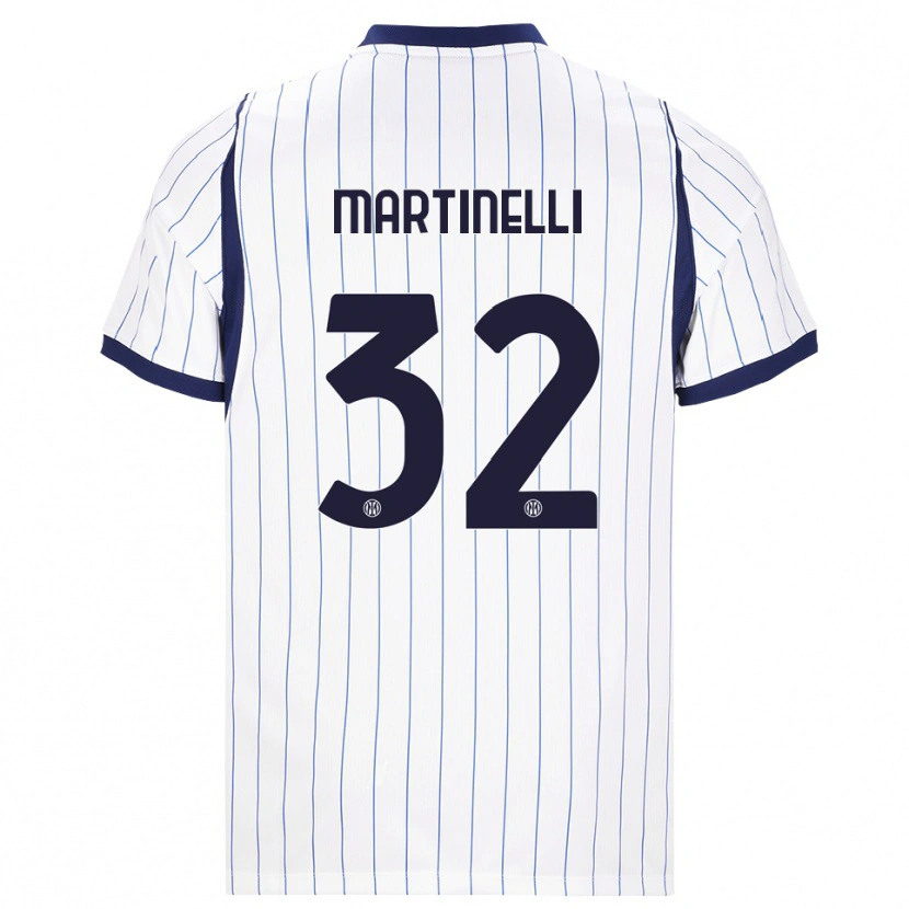 Danxen Bambino Maglia Matilde Martinelli #32 Bianco Blu Navy Kit Gara Away 2026/27 Maglietta