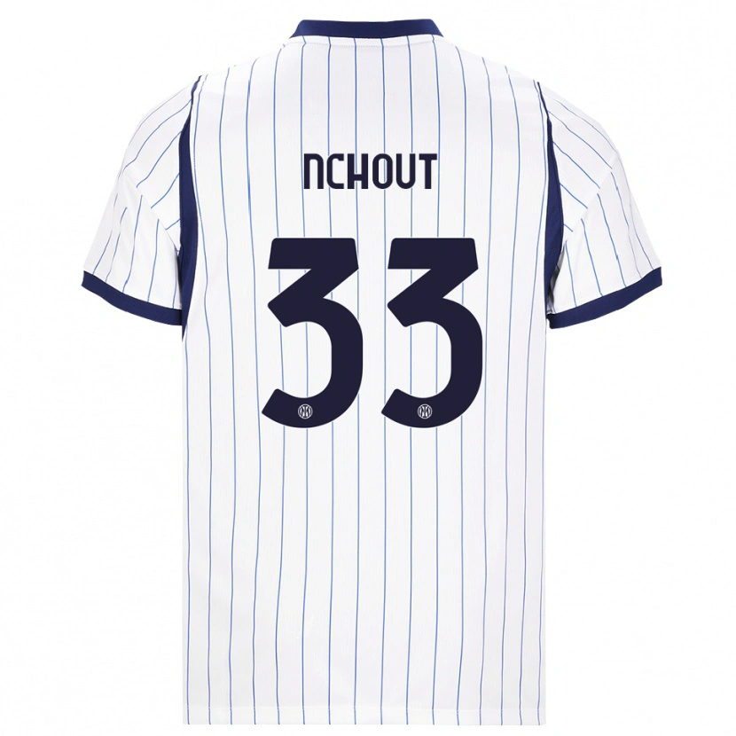 Danxen Bambino Maglia Ajara Nchout #33 Bianco Blu Navy Kit Gara Away 2026/27 Maglietta