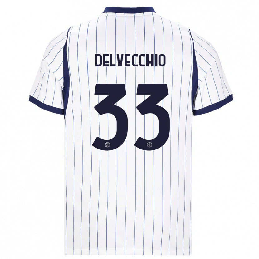 Danxen Bambino Maglia Gabriele Delvecchio #33 Bianco Blu Navy Kit Gara Away 2026/27 Maglietta