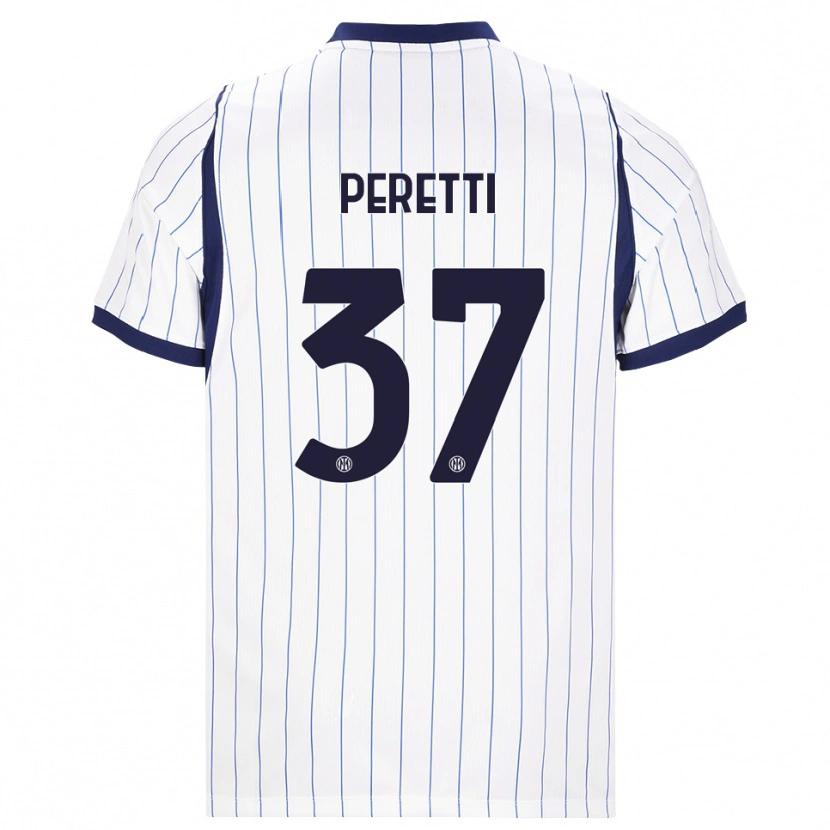 Danxen Bambino Maglia Lorenzo Peretti #37 Bianco Blu Navy Kit Gara Away 2026/27 Maglietta