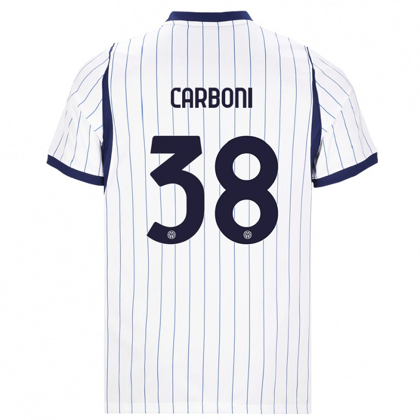 Danxen Bambino Maglia Valentin Carboni #38 Bianco Blu Navy Kit Gara Away 2026/27 Maglietta