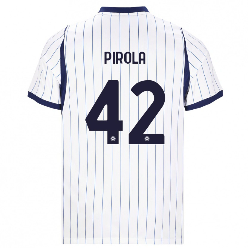 Danxen Bambino Maglia Samuele Pirola #42 Bianco Blu Navy Kit Gara Away 2026/27 Maglietta