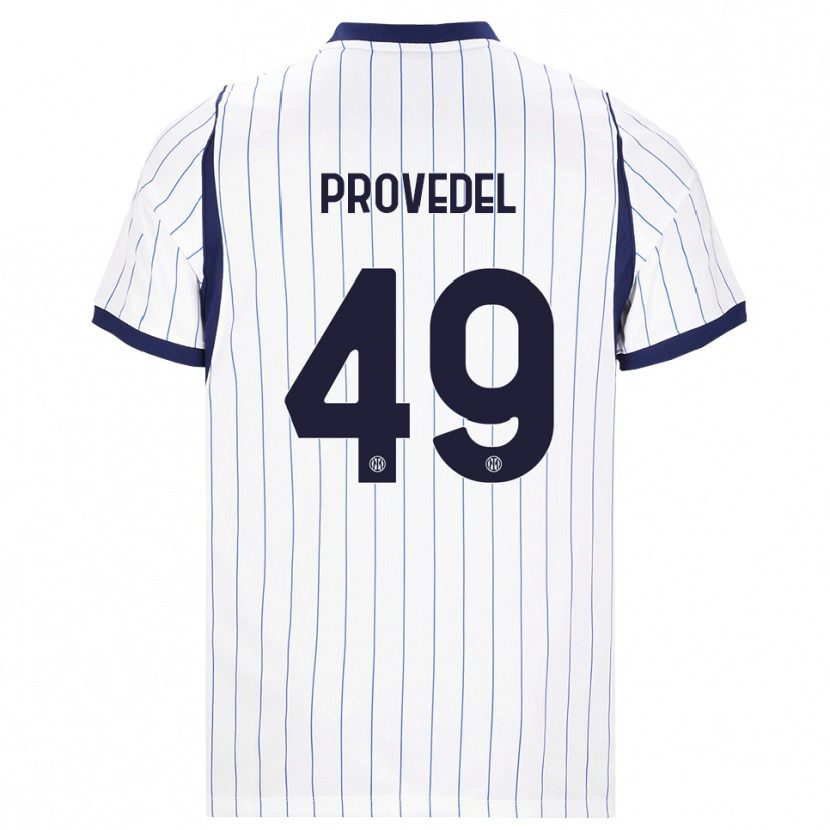 Danxen Bambino Maglia Ivan Provedel #49 Bianco Blu Navy Kit Gara Away 2026/27 Maglietta