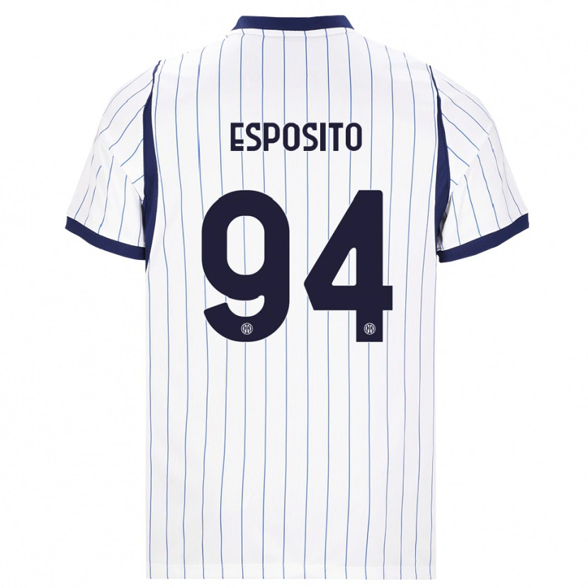 Danxen Bambino Maglia Pio Esposito #94 Bianco Blu Navy Kit Gara Away 2026/27 Maglietta