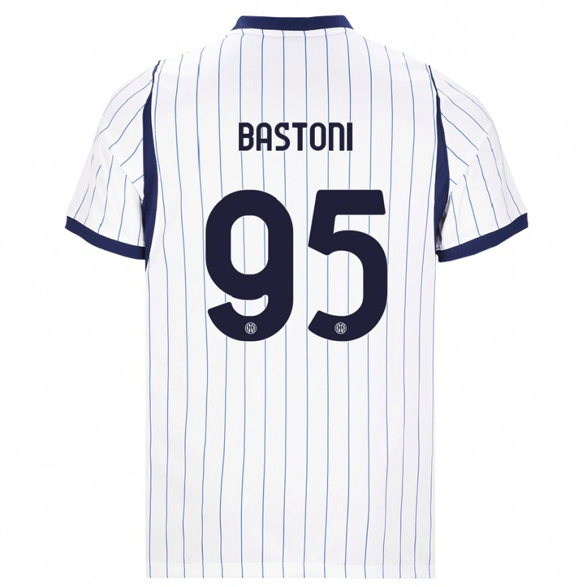 Danxen Bambino Maglia Alessandro Bastoni #95 Bianco Blu Navy Kit Gara Away 2026/27 Maglietta