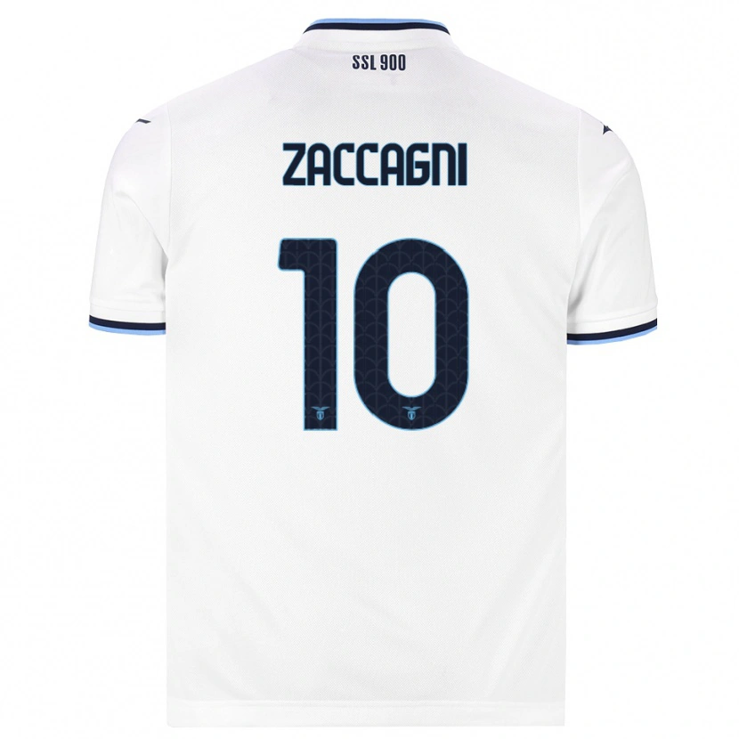Danxen Bambino Maglia Mattia Zaccagni #10 Bianco Blu Navy Kit Gara Away 2026/27 Maglietta
