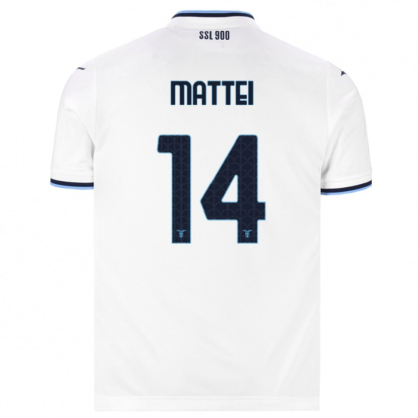 Danxen Bambino Maglia Sarah Mattei #14 Bianco Blu Navy Kit Gara Away 2026/27 Maglietta